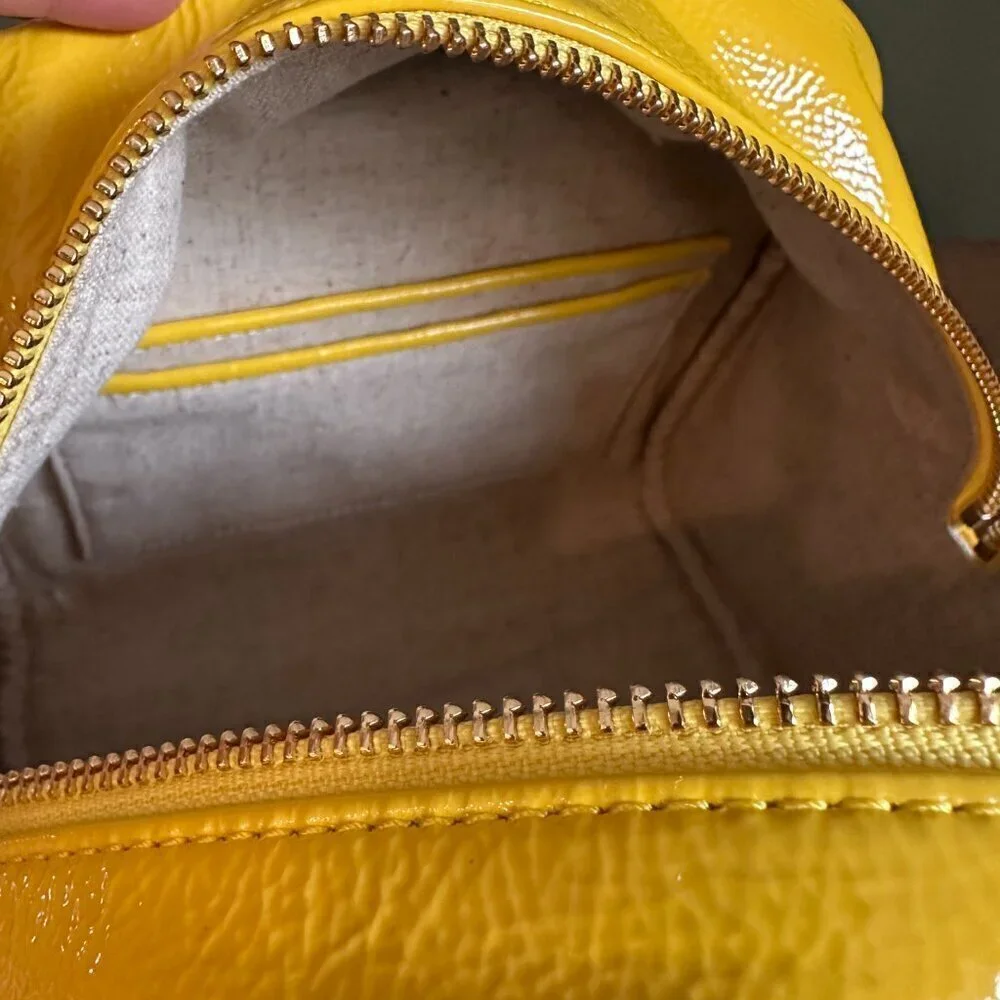 NEW! NWT! Tory Burch Half Moon Strip Mini Satchel Boston -Yellow Leather Women